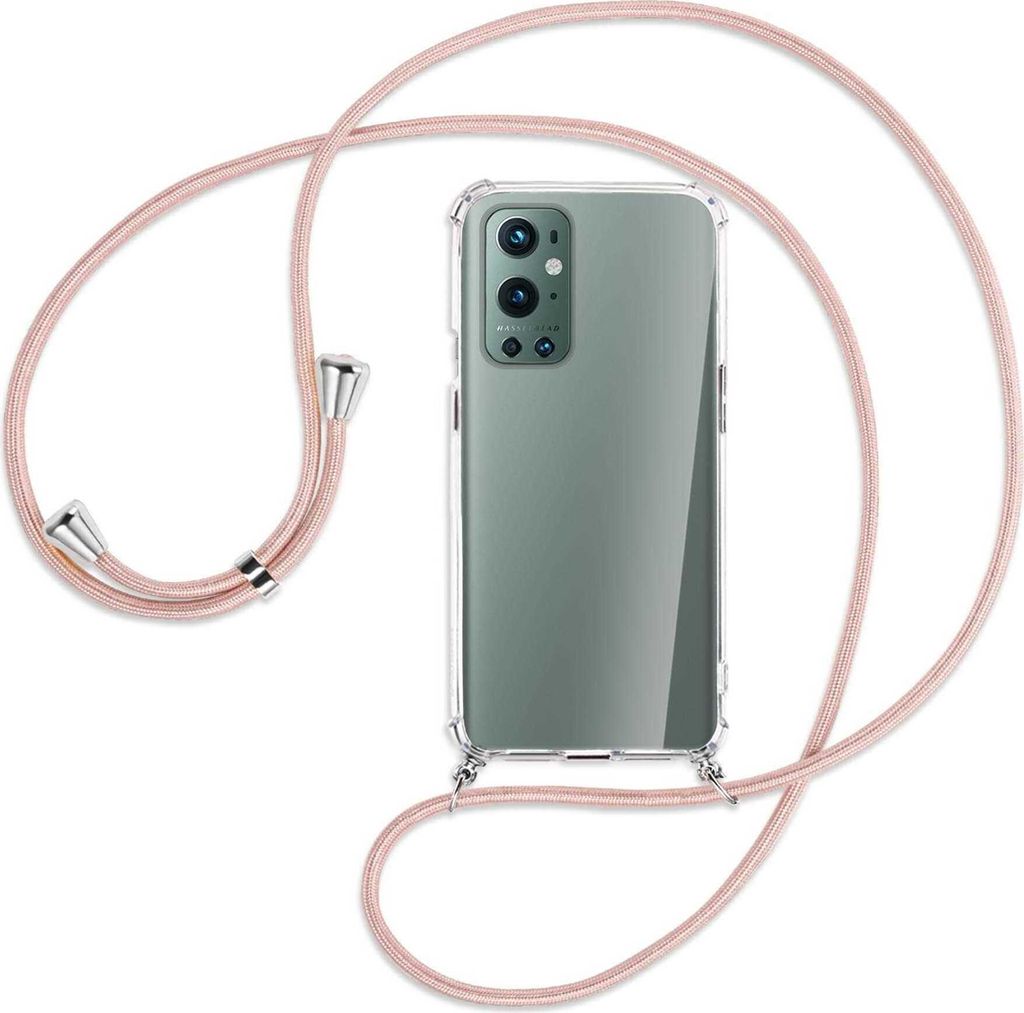 Handykette Backcover-Schutzhülle mit Band (Metall silberfarben) für OnePlus 9 Pro - roségold