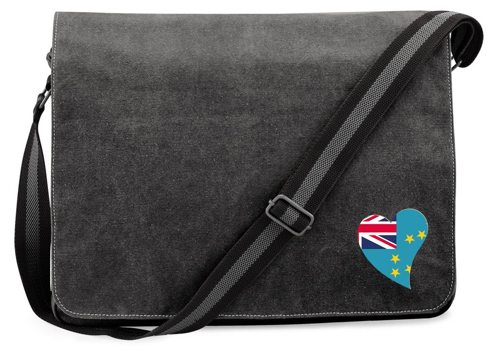 Huuraa Umhängetasche Tuvalu Flagge Herz 14 Liter Black Canvas Laptoptasche Geschenkidee