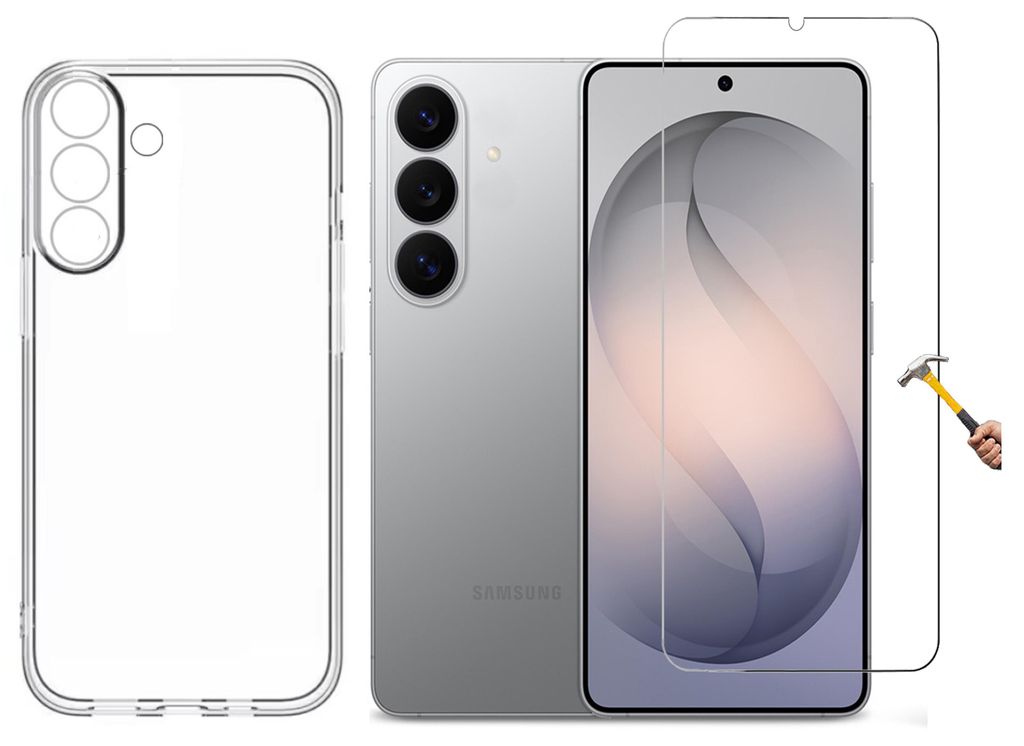 2in1 für Samsung Galaxy S26 Panzerglas mit Silikon Hülle Schutzglas Schutzfolie Schutzhülle TPU Case transparent Cover Glasfolie 9H Gl