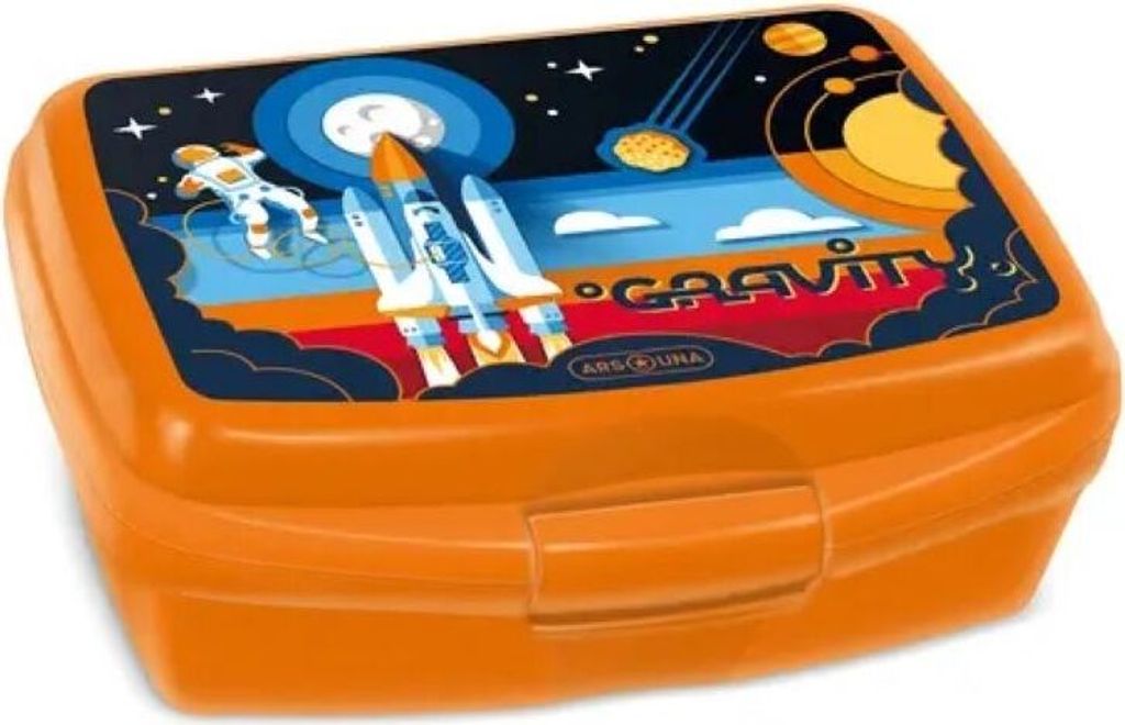 ARS UNA Lunchbox Brotzeit Brotdose Brotbüchse für Schule und Freizeit, Gravity - Weltraum, orange-blau-rot, für Jungen