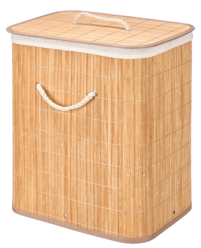 Waschekorb aus Bambus - weis / braun - 60 Liter - 40 x 30 x 50 cm - mit Deckel
