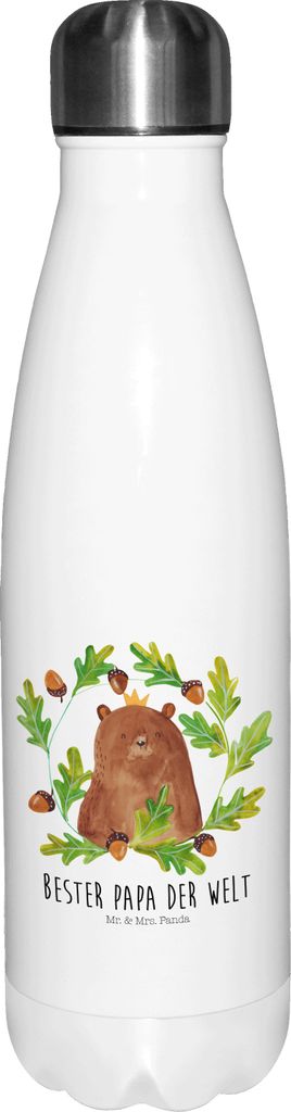 Mr. & Mrs. Panda Thermos Bär König - Weiß - Geschenk, Wasserflasche, Vater, Dad, thermosflaschen, trinkflaschen, Vatertag, Teddy, Trinkflasche, ...