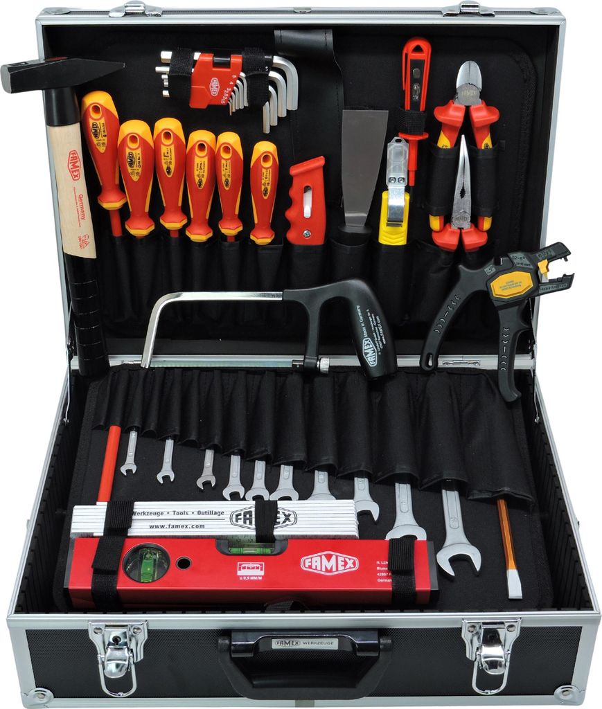 FAMEX 789-10 Alu Werkzeugkoffer mit Werkzeug Set für den Elektriker - PROFESSIONAL