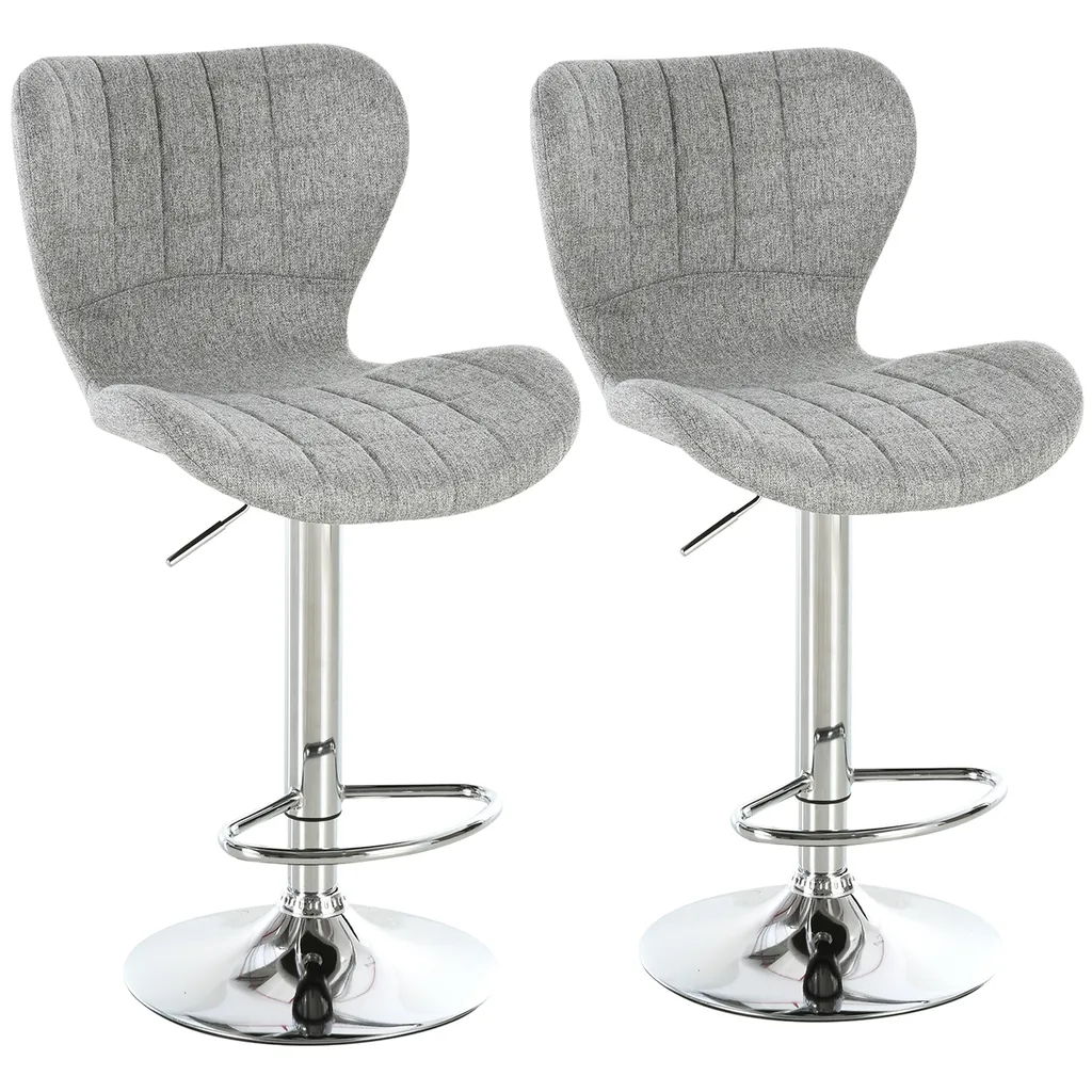 Lot de 2 Tabourets pour Îlot Central Cuisine - Assise Grise Ajustable