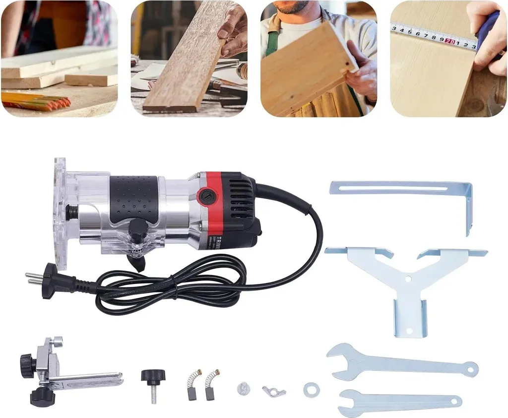 Affleureuse à Bois de Précision avec Base Transparente et Coffret 800W - 3