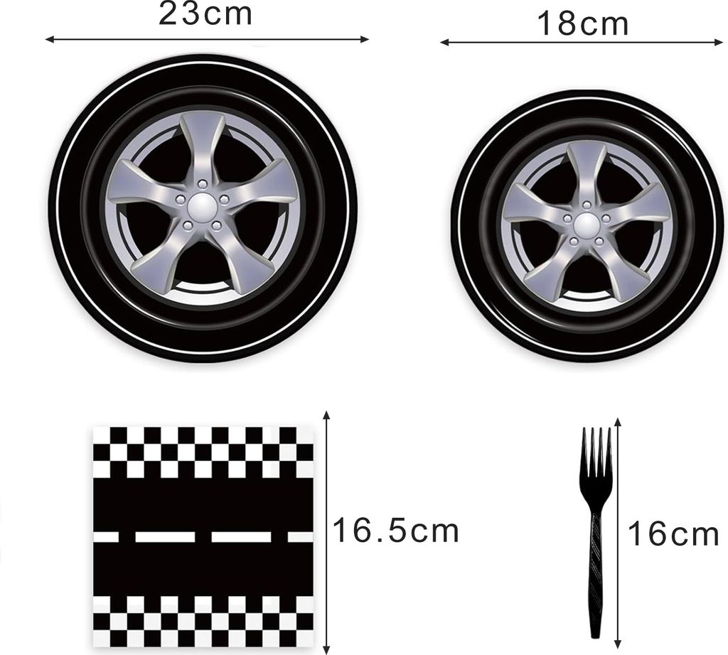 96-teiliges Geschirr-Set zum Thema Rennsport, Rennwagen-Party, Teller, Servietten, Gabeln, Geschirr-Set für Kindergeburtstag, Babyparty-Dekoration
