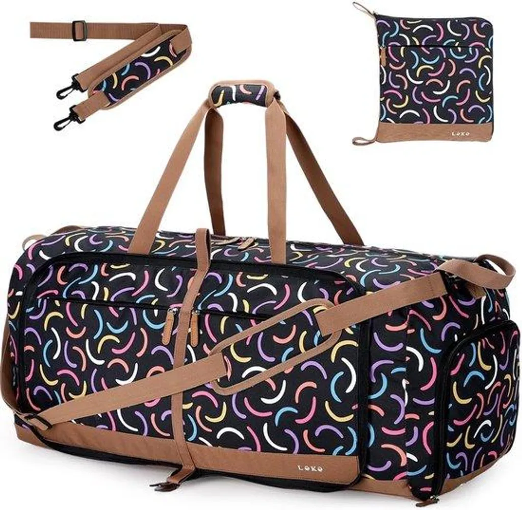 Sac de voyage femme anti-taches à rayures avec rangement chaussures séparé