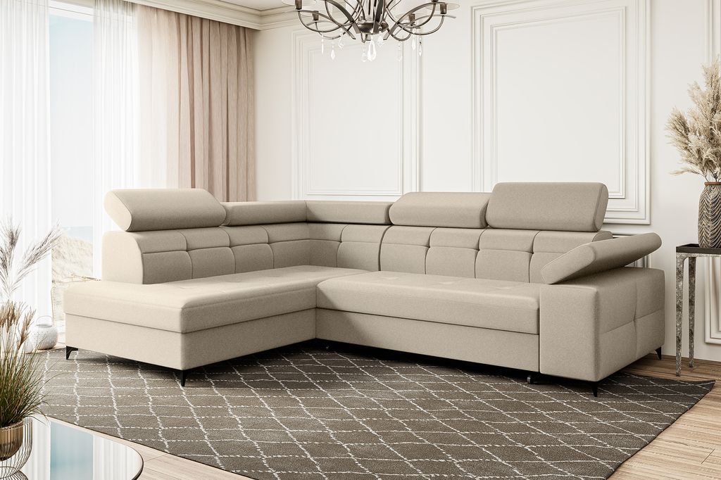 MEBLINI Schlafcouch mit Bettkasten - Ecksofa mit Schlaffunktion - Sofa mit Relaxfunktion und Kopfstützen - Couch L-Form - Eckcouch - Wohnlandschaf...