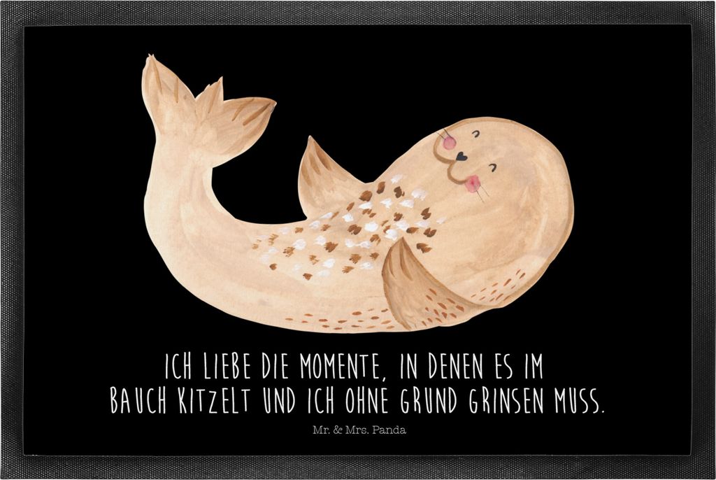 Mr. & Mrs. Panda fußmatte Robbe Liegen 60 x 90 cm - Schwarz - Geschenk, Seehund, Fußabtreter, Lustige Sprüche, bodenmatte, Sauberlaufmatte, Stra...