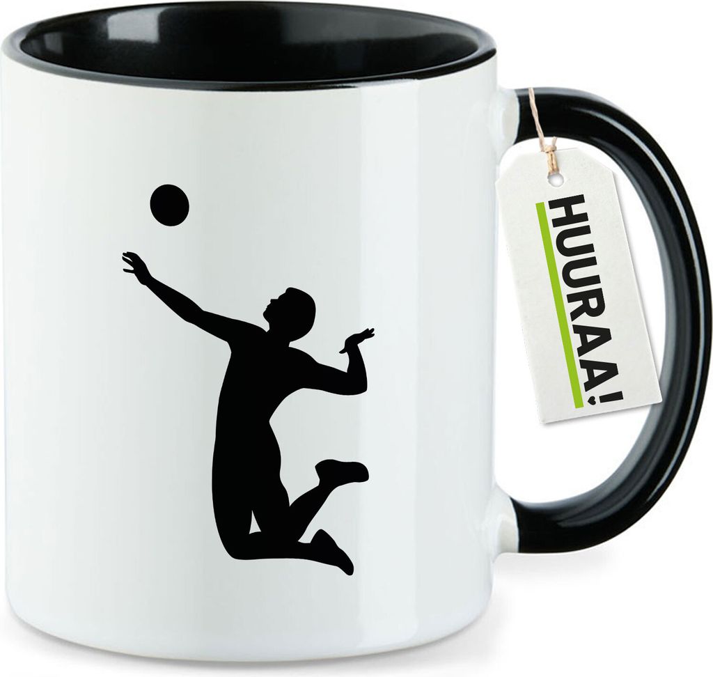 Huuraa Kaffeetasse Volleyball Silhouette 330ml Schwarz Keramik Kaffeebecher Geschenkidee