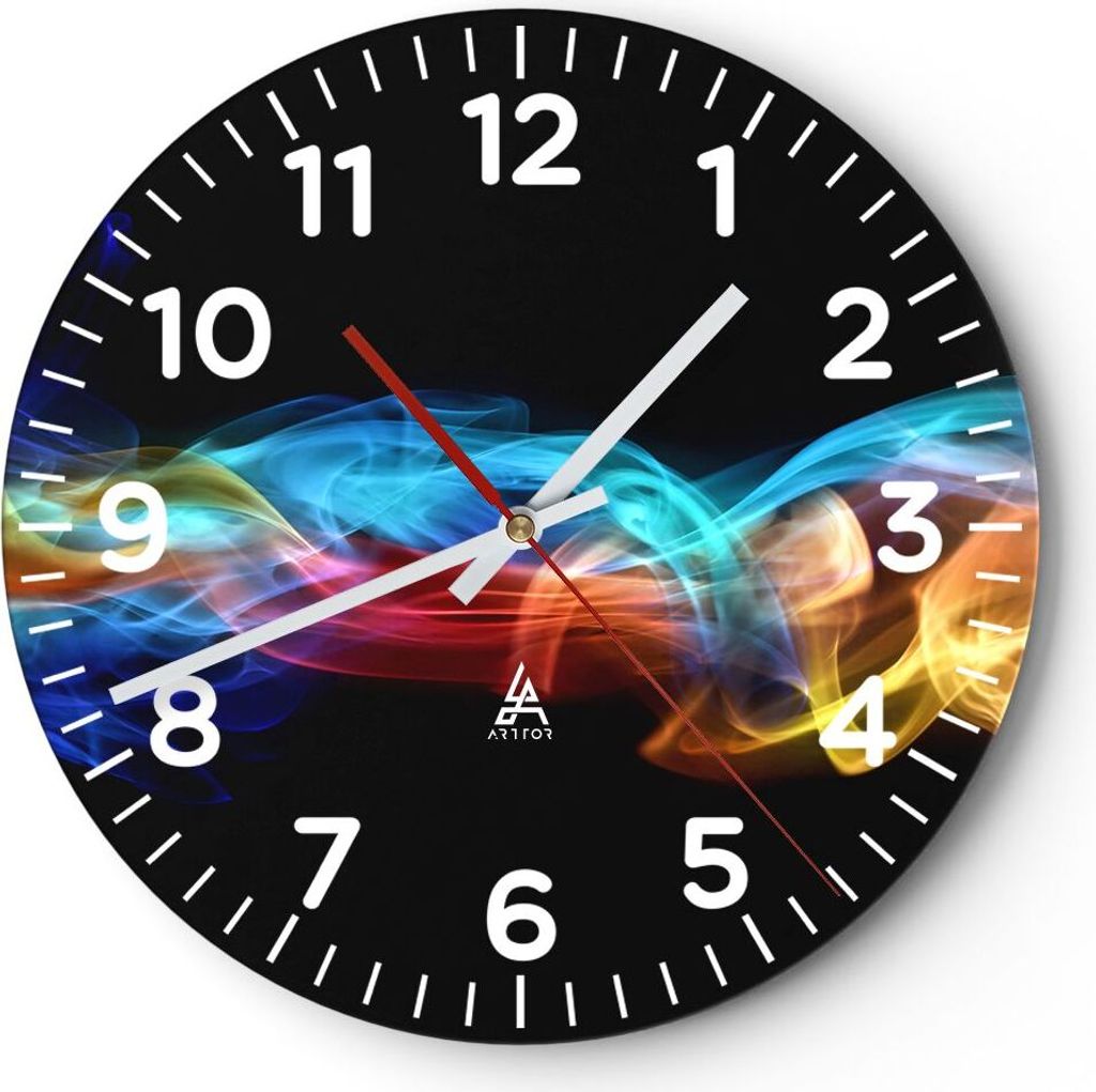 Wanduhr - Rund - Glasuhr - Abstrakt luft bunt figur - 40x40cm - Schleichendes Uhrwerk - Lautlos - zum Aufhängen bereit - Dekoration Modern - Wandd...