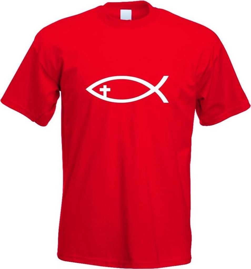Kiwistar - T-Shirt - rot - Kreuz Fisch Motiv Bedruckt Funshirt Design Print - mit Motiv Bedruckt - Funshirt Design - Sport - Freizeit - Herren - M