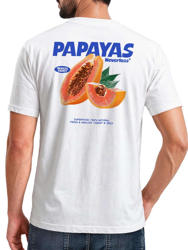 Herren T-Shirt Backprint - Papaya Fruit Design - Baumwollshirt Männer Fashion Streetstyle Slim Fit Neverless
