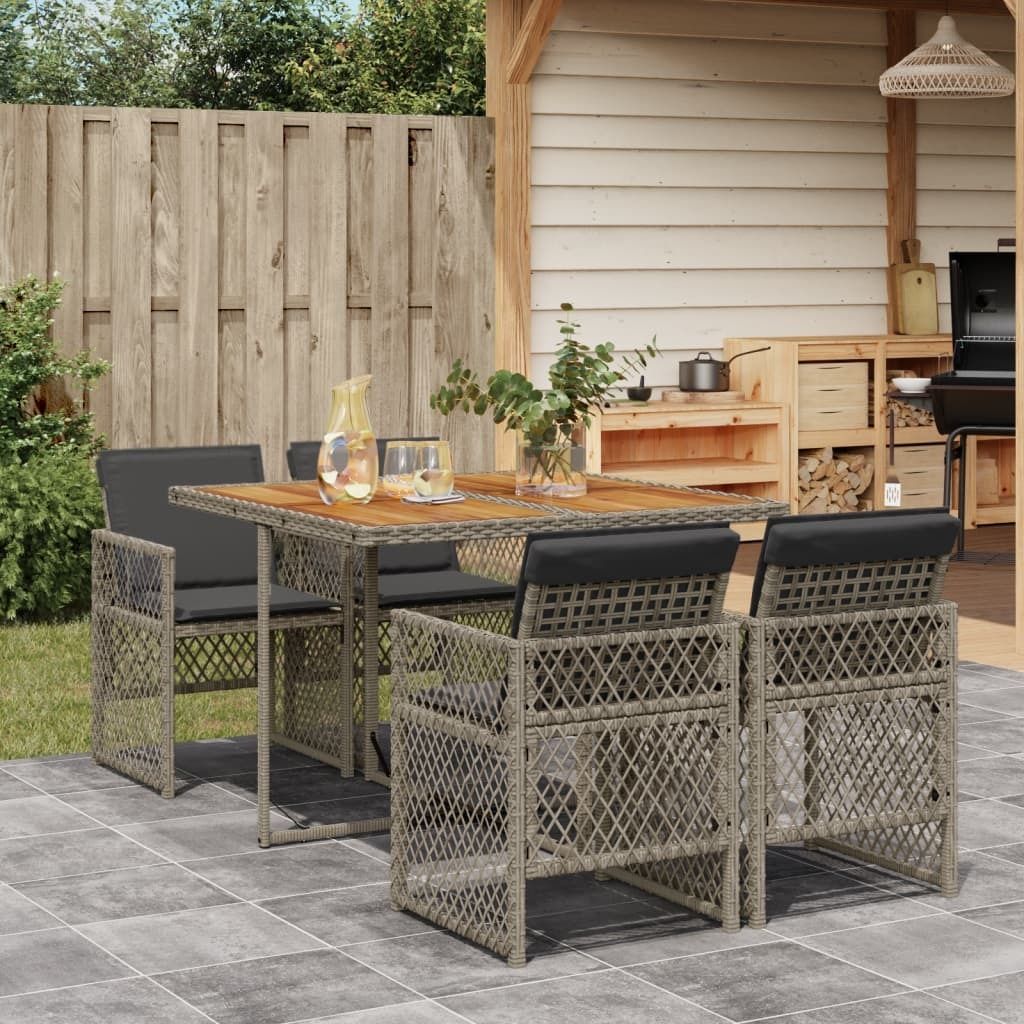 Maison Exclusive - 5-tlg. Garten-Essgruppe mit Kissen Grau Poly Rattan