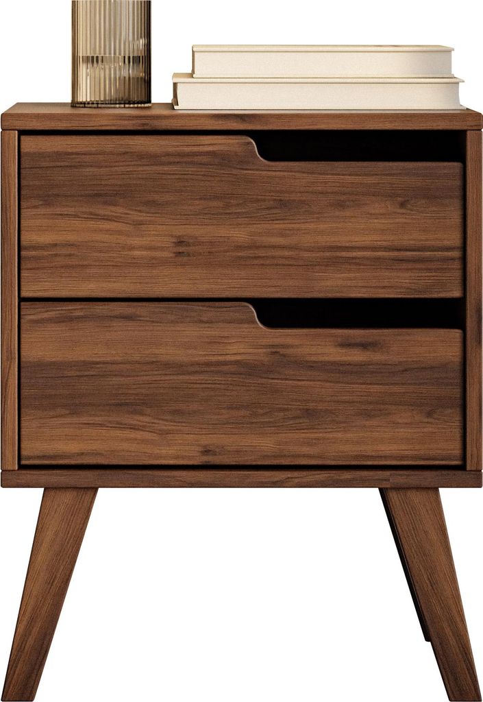 MIRJAN24 Nachttische Nordelo Rechts, Stilvoll Schlafzimmer, Nachttische mit zwei Schubladen (Farbe: Nuss Warmia)