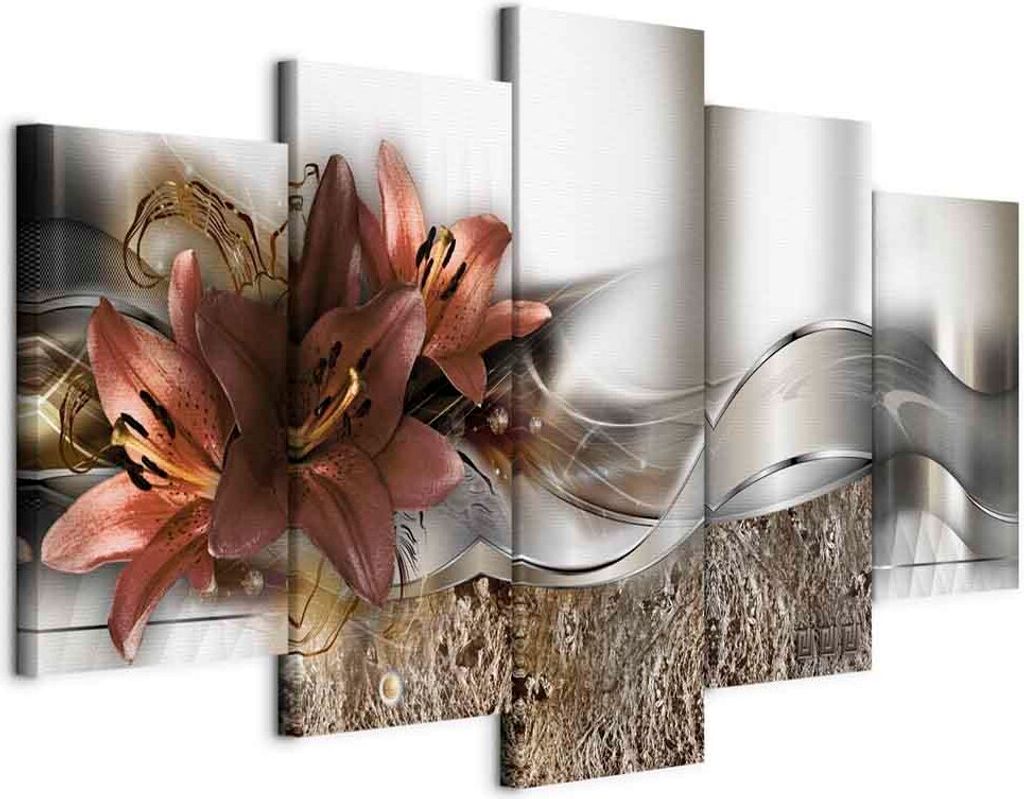 Vlies Leinwandbild - Lily Marsala and Abstraction 200x100 cm Blumen b-A-0273-b-n