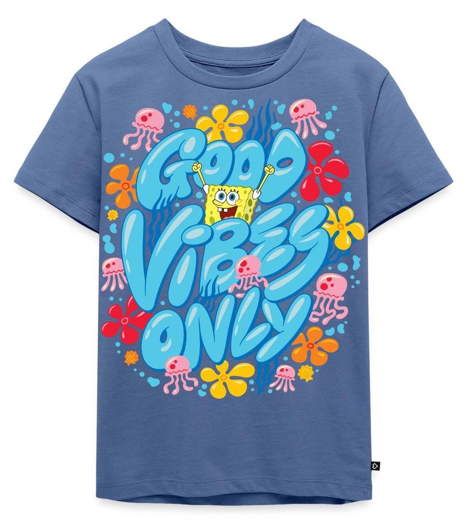 Spreadshirt Spongebob Schwammkopf Good Vibes Only Kinder Premium T-Shirt, 134/140 (8 Jahre), Taubenblau