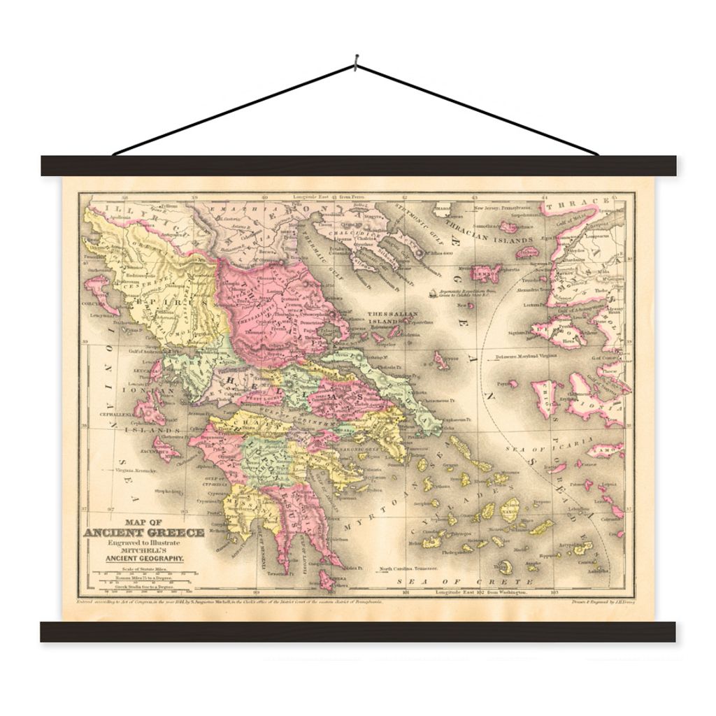 MuchoWow Textilposter Griechenland - Geschichte - Vintage 60x45 cm mit schwarzem Rahmen - Poster Schlafzimmer