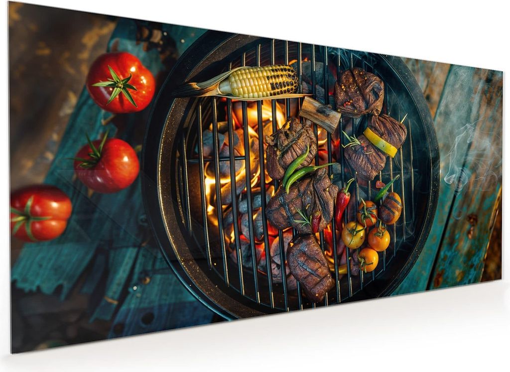 Küchenrückwand Spritzschutz Glas mit Motiv Sommergrillfest 40 x 40 cm