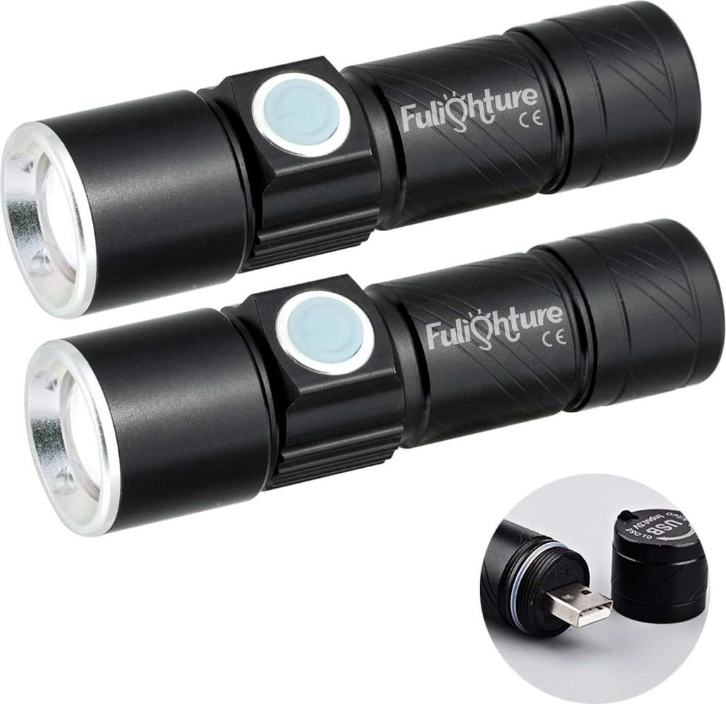 Taschenlampen, LED-Taschenlampe, USB-Anschluss, Direktaufladung, 3 Modi, 350 Lumen, einstellbarer Fokus, tragbar für Outdoor-Camping, Angeln, Gesc...