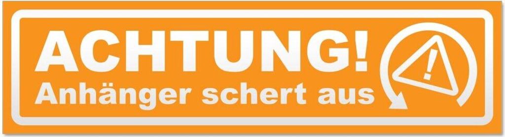Kiwistar Achtung Anhänger schert aus invertiert Magnetschild Schild magnetisch - 60cm Orange - Magnetfolie für Auto PKW Kfz