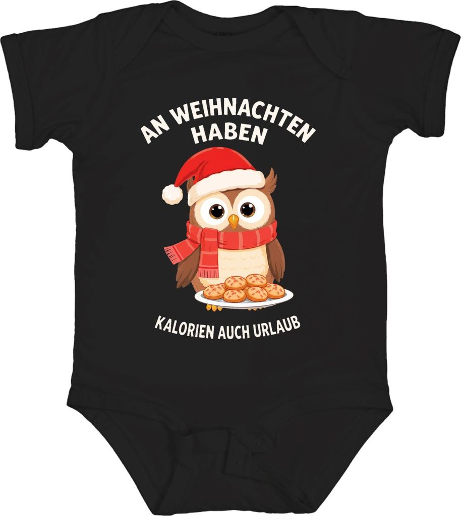 Kalorien haben Urlaub an Weihnachten Eule Kekse lustig Geschenk Unisex Baby Body, Schwarz, 12/18