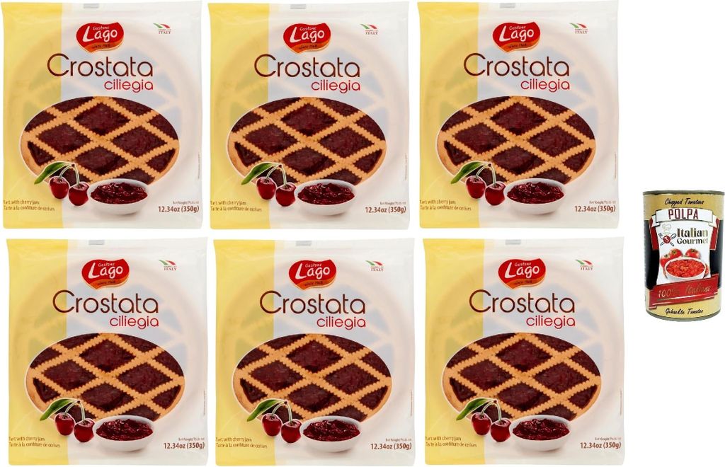 Lago 1968, Crostata alla Ciliegia, Flowpack, Törtchen, kuchen mit Kirschmarmelade, Merkstufegebäck, italienischem snack Produkt ohne Palmöl 6x 3...