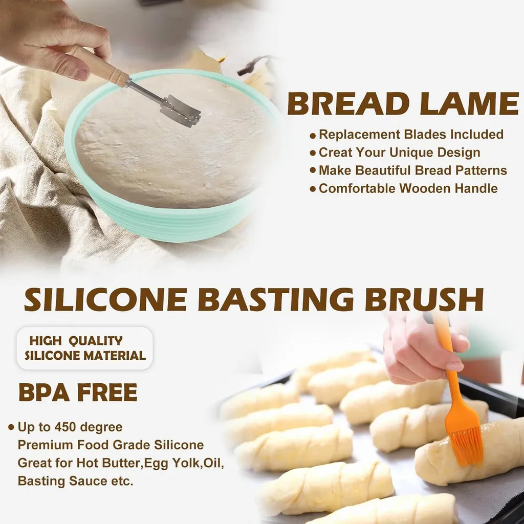 Cestini per pane banneton in silicone, cestello da forno pieghevole per pasta madre rotondo da 9