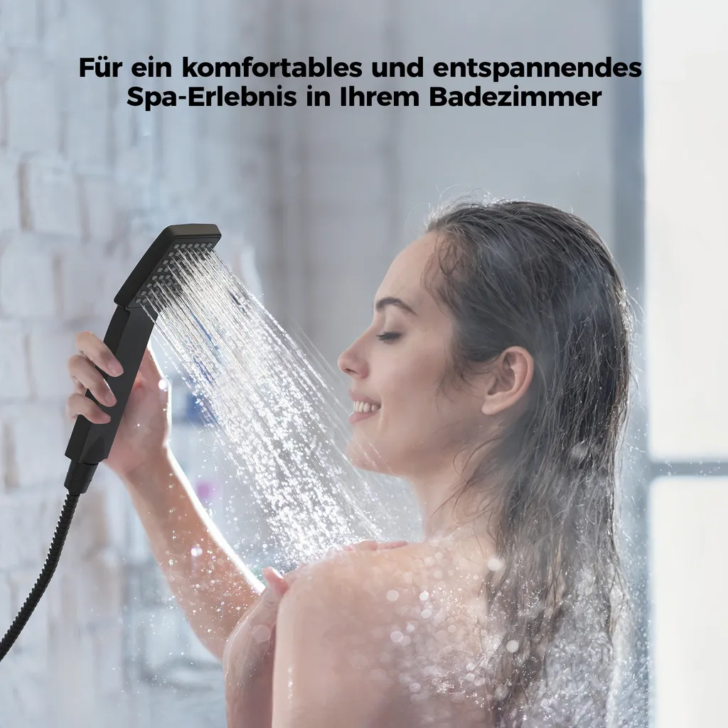 Colonne de douche Heilmetz thermostatique noir mat avec pluie carrée 20cm - 5