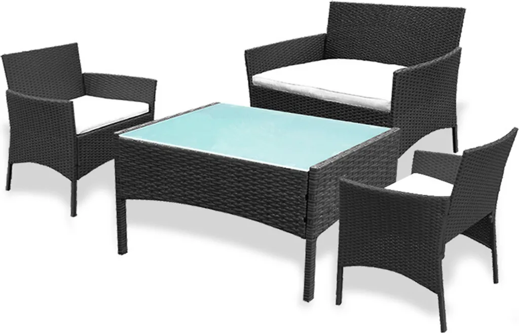Arredo Esterno Aopunly Nero: Set 4 Pezzi Design Polyrattan Contemporaneo
