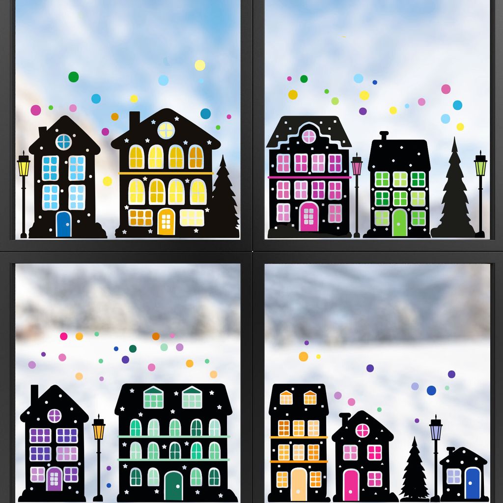 younikat Fensterbild Weihnachten Bunte Häuschen 87 Teile I Produktbild 