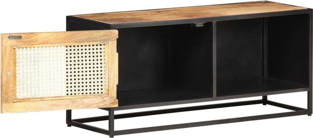 vidaXL TV-Schrank 90x30x40 cm Raues Mangoholz und Wiener Geflecht