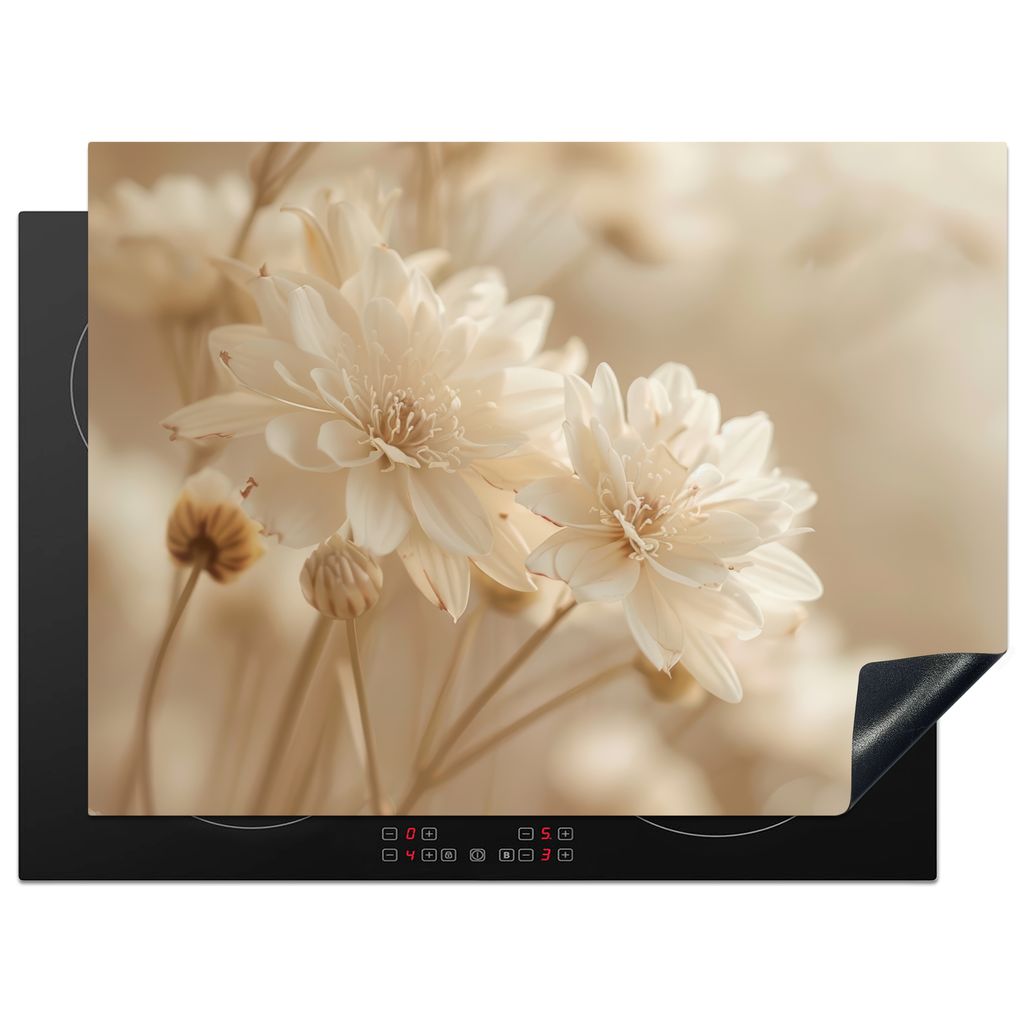 KitchenYeah Herdabdeckplatte Blumen - Beige - Natur , 70x52cm, Küche Deko, Glaskeramikkochfeld Herdabdeckung, Abdeckplatte fùr Kochfeld
