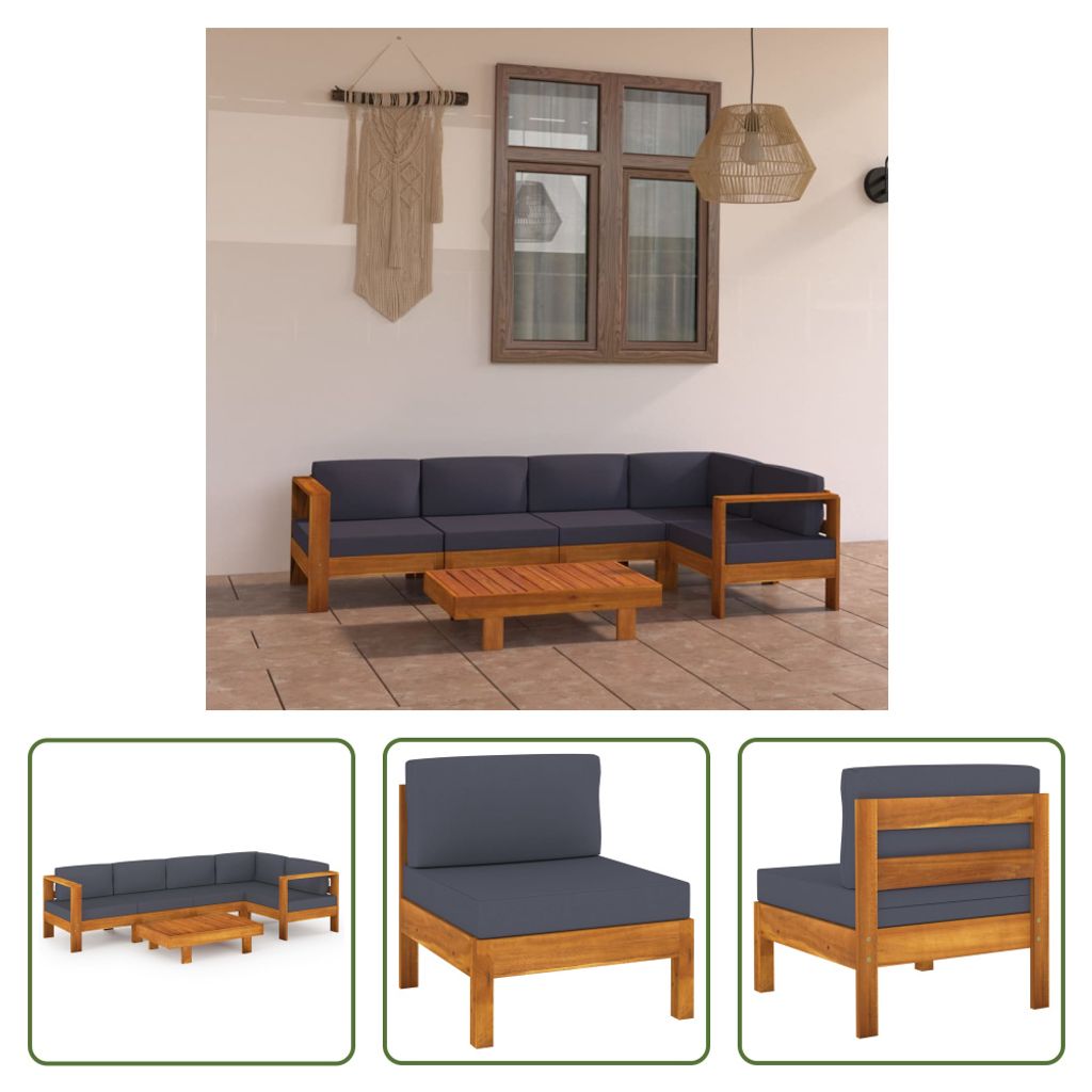 The Living Store 6-tlg. Garten-Lounge-Set mit Dunkelgrauen Auflagen Akazienholz