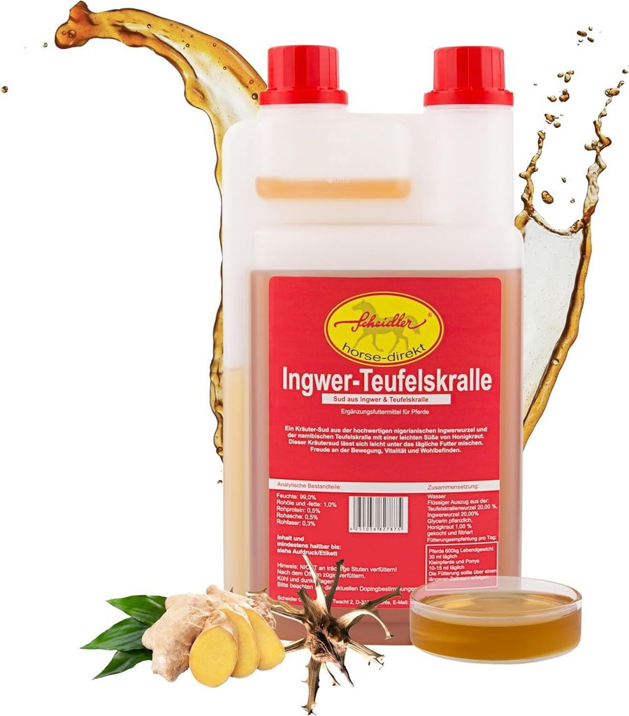 Ingwer-Teufelskralle-Liquid, Bewegungs Liquid für Pferde und Ponys 1000ml Dosierflasche