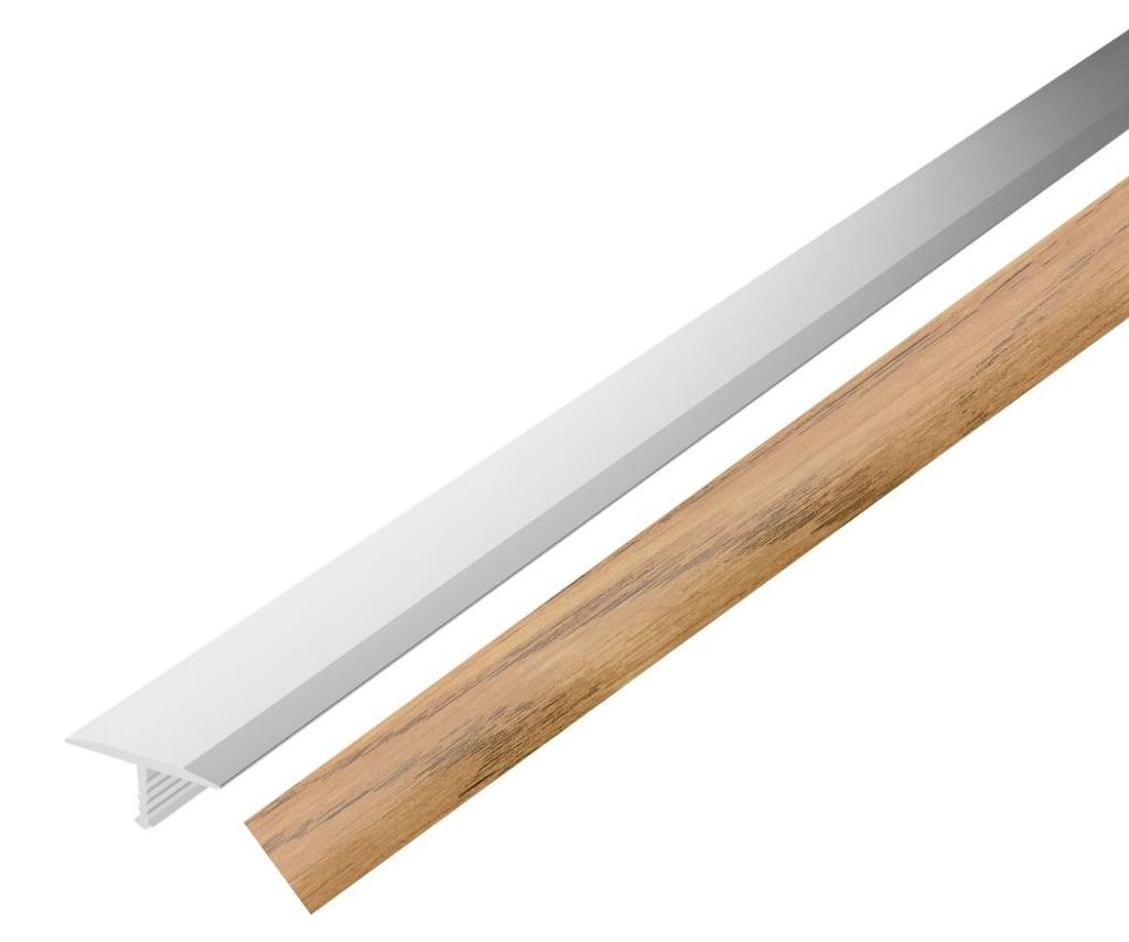 VILO Übergangsprofil T-Profil - 18mm x 186cm - Aluminium Bodenprofil verdeckt - Dunkle Eiche