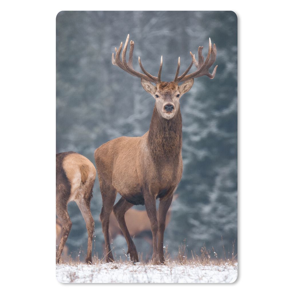 MuchoWow Mauspad Mousepad Waldtiere - Hirsche - Landschaft - Winter - Schnee - Natur 18x27 cm - Mousepads - Maus Mat - Pad - Mausunterlage