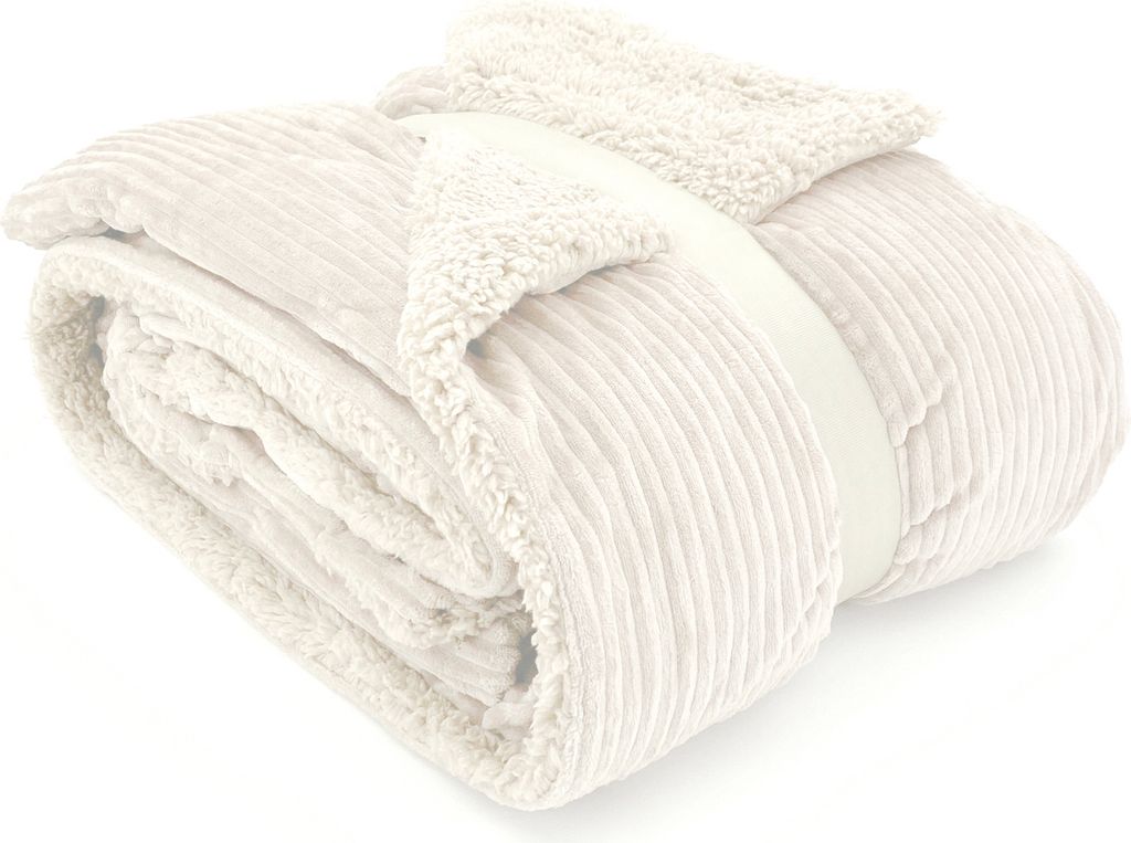 heimtexland super dicke Cord Kuscheldecke mit flauschigem Sherpa Fell Wohndecke 200x150 Decke Typ767 Creme