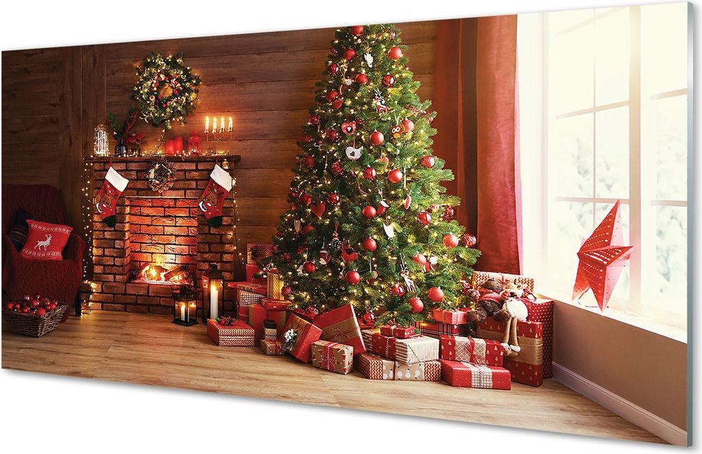 Glasbilder 100x50 Wandkunst Kamin Geschenke Weihnachtsbaumbeleuchtungen