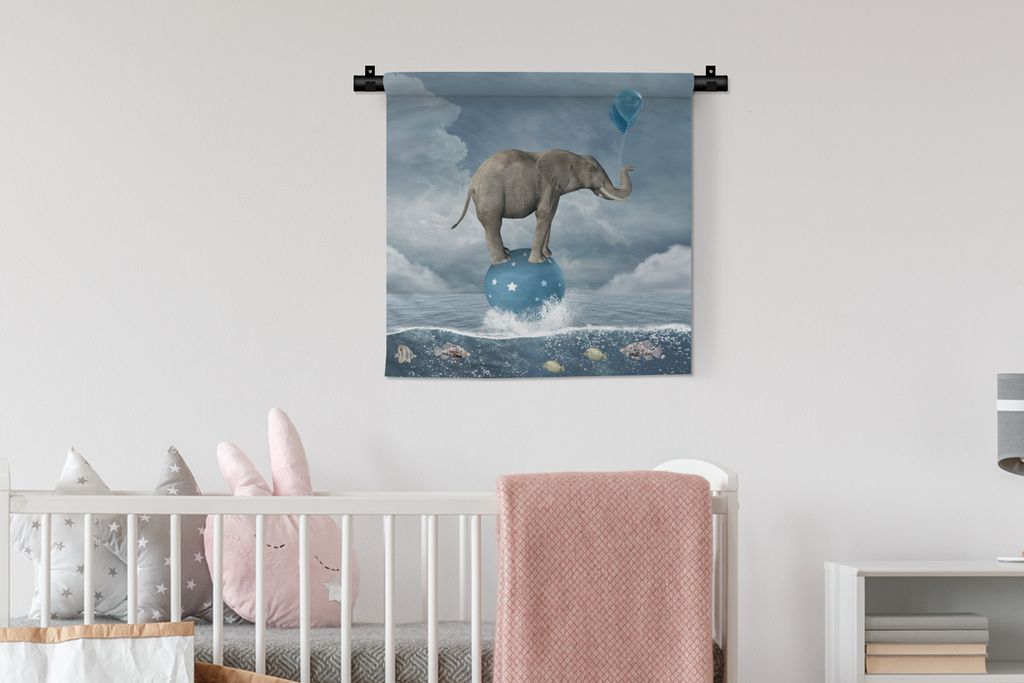 MuchoWow Wandteppich Wandbehang Elefant - Luftballons - Fisch - Meer 60x60 cm Tapisserie Dekoration Wandtuch - Dekorationen - Wand Decke