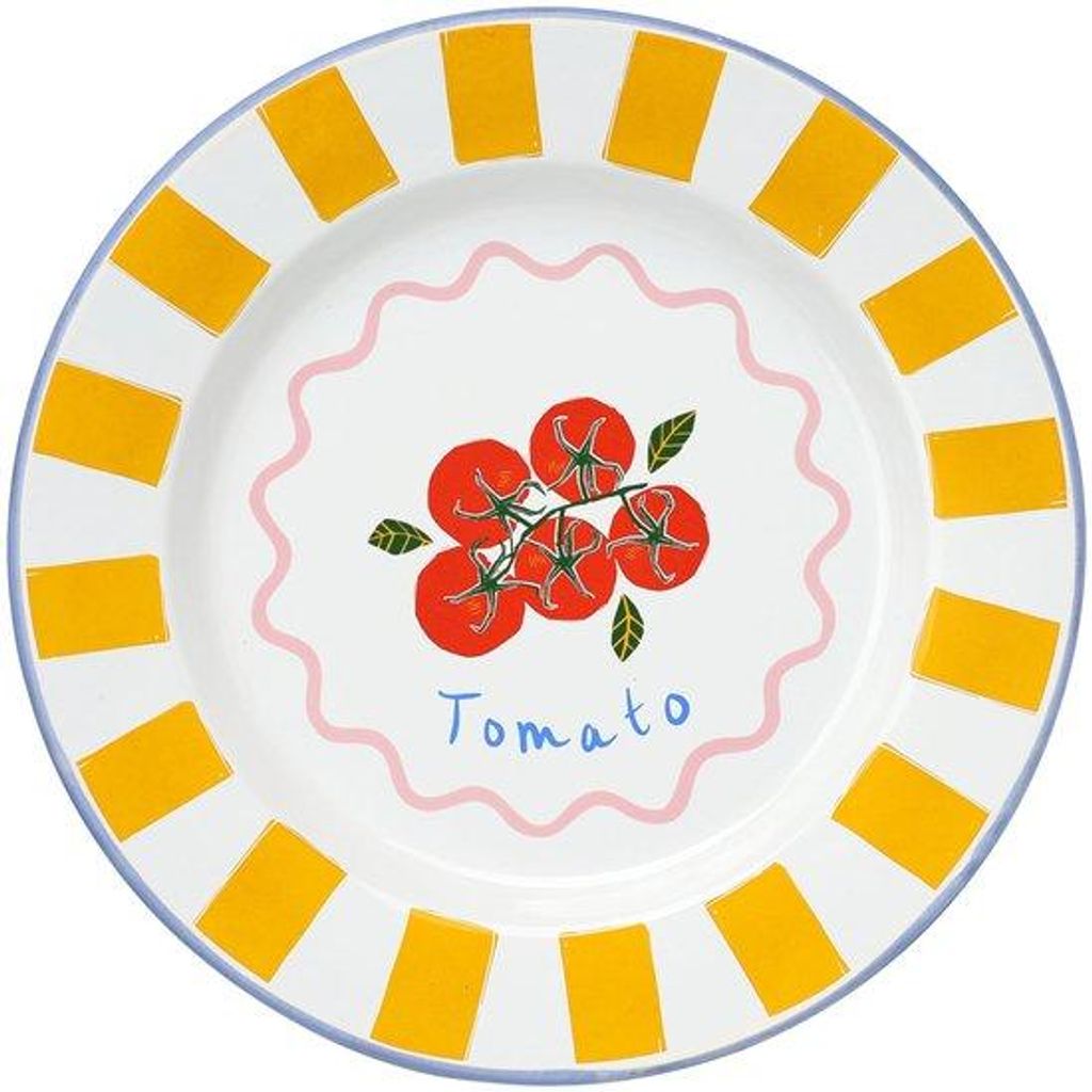 Handgefertigtes Emaille-Dinerbrett mit Tomatenmuster für Außenbereich
