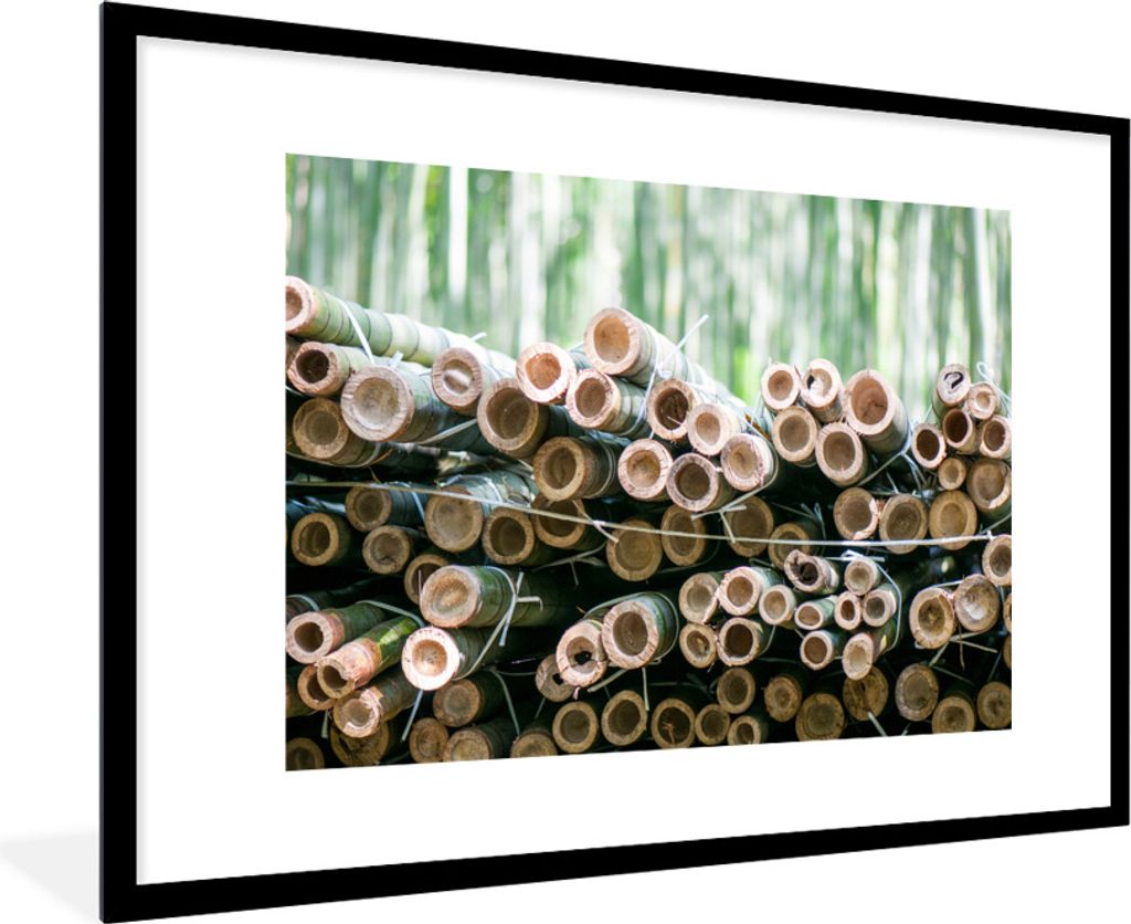 MuchoWow Gerahmtes Poster Stapel von geschnittenem Bambus Arashiyama 90x60 cm - Poster mit Schwarzem Bilderrahmen Wandposter Rahmen Foto Bilder -...