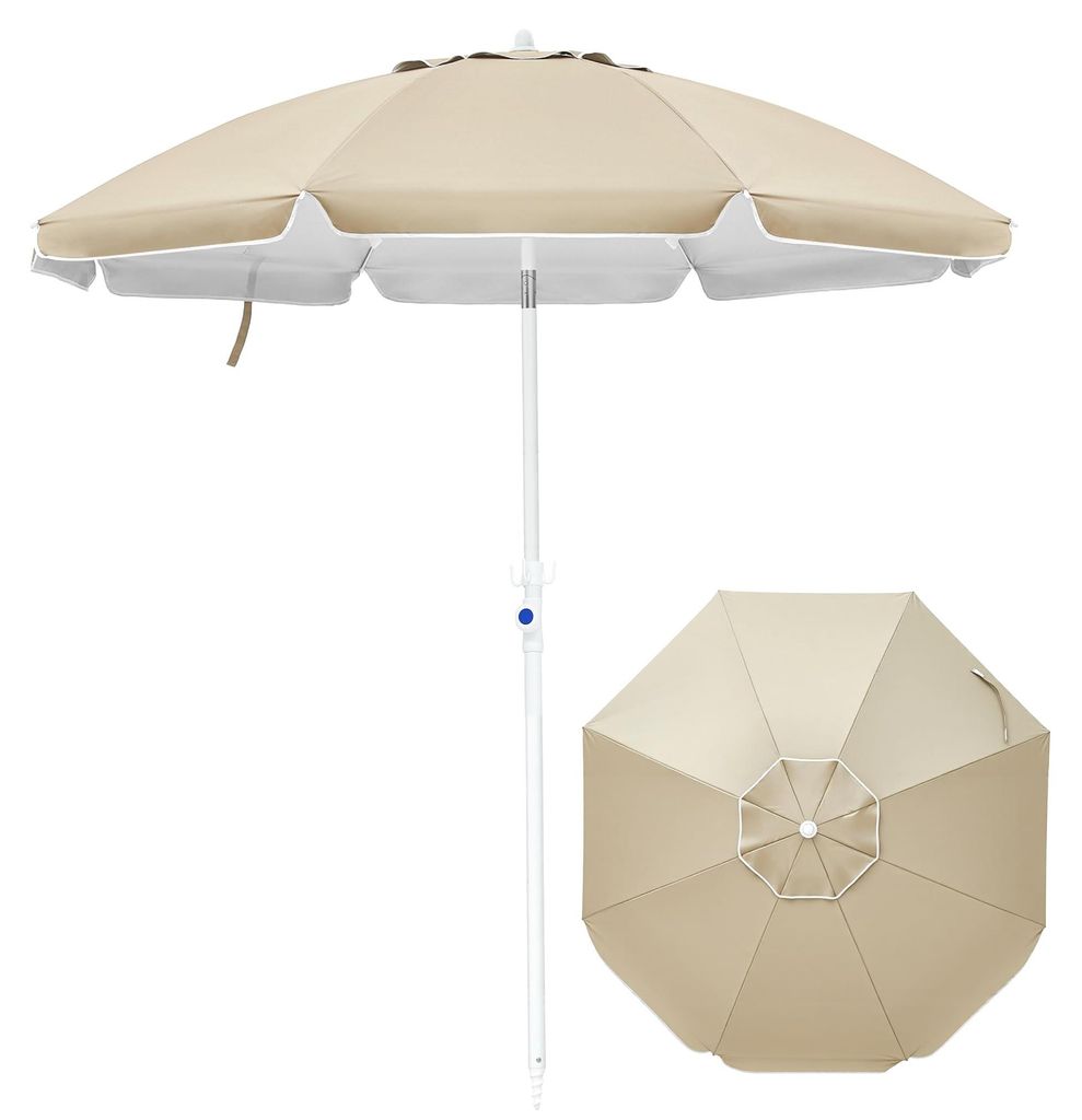 Sonnenschirm mit Sandschraube – Neigungswinkel bis zu 30°, UV-Schutz 50+, tragbarer Sonnenschirm für Strand, Pool, Garten und Terrasse, beige