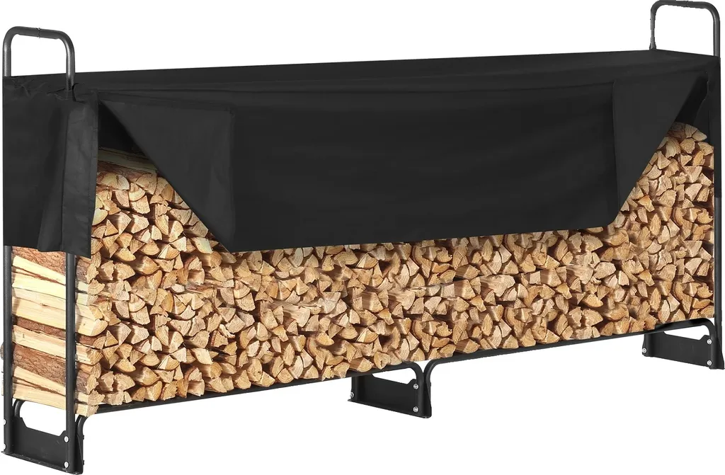 Range-bûches extérieur en métal avec housse de protection imperméable 1m20
