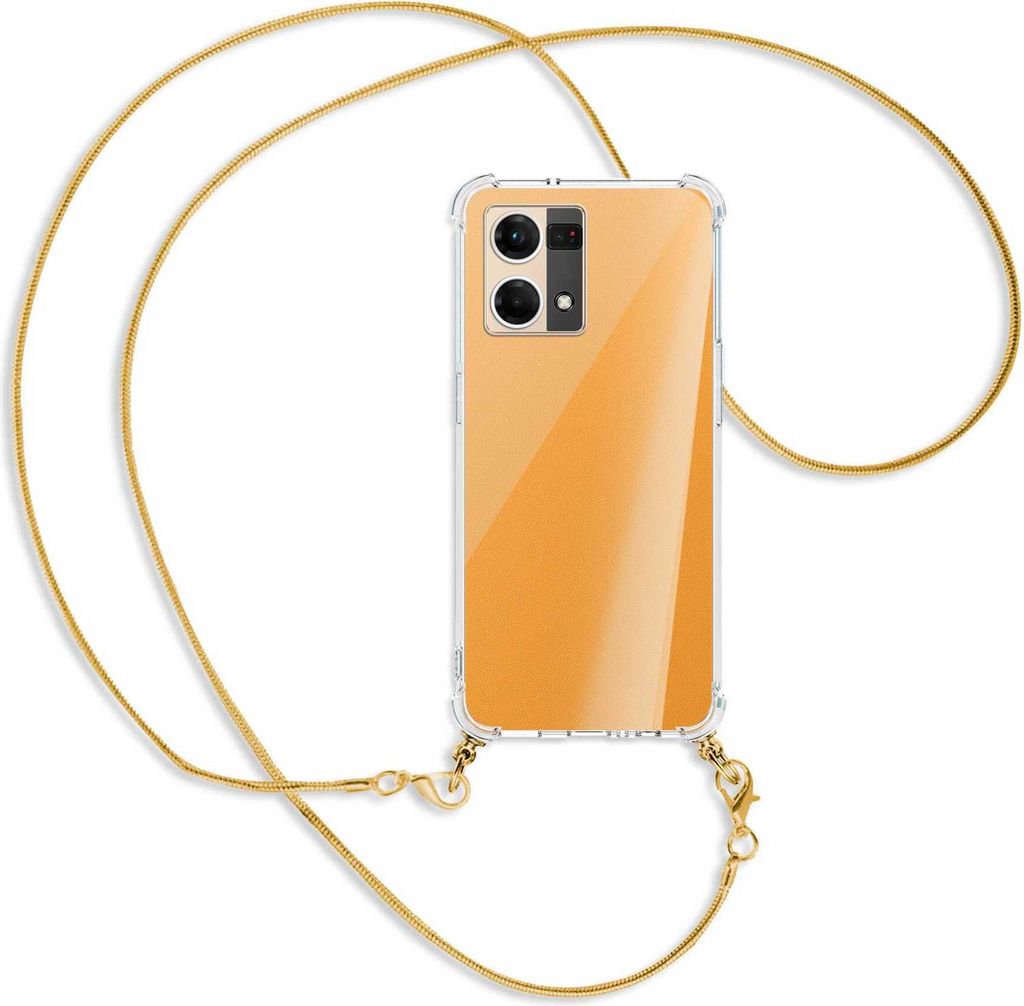 Handykette Backcover-Schutzhülle mit Band (Metall goldfarben) für Oppo Reno7 4G, Oppo F21 Pro 4G - goldfarbene Kette Snake