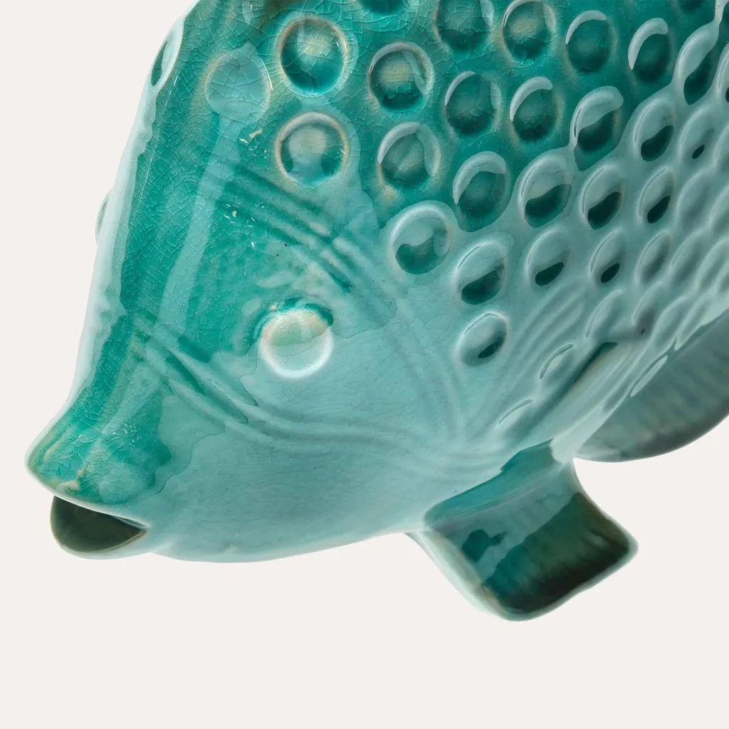 Statue de Poisson en Céramique Décorative Vert Eau pour Salon Chic