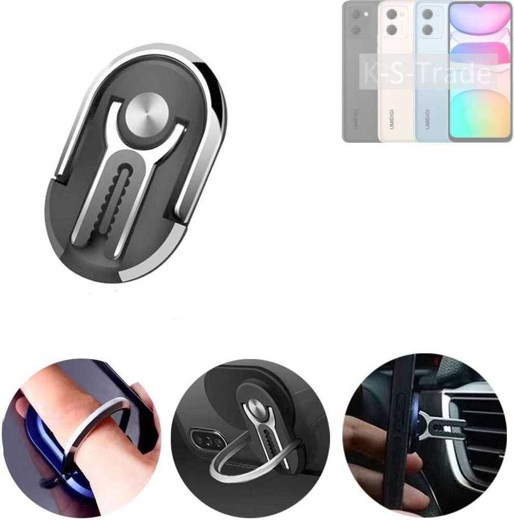 K-S-Trade 3in1 Smartphone-Ring Handy-Ring kompatibel mit UMIDIGI C2 Fingerhalterung Handyring Tischständer Lüftungsgitter-Halterung Tisch Ständer