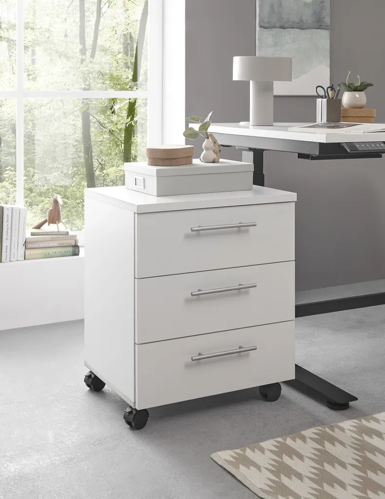 Caisson Ben blanc 3 tiroirs sur roulettes, design compact 40x56 cm - 2