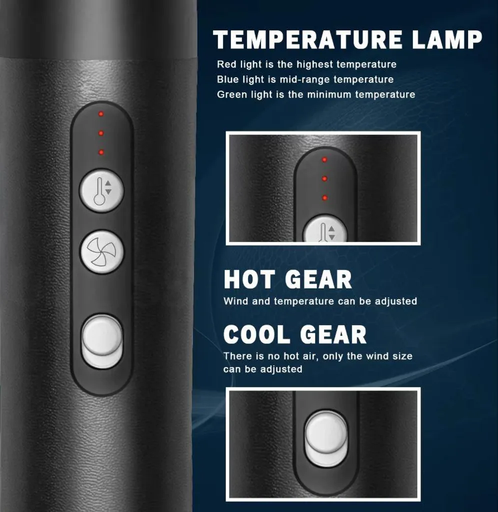 Brosse à air chaud multifonction avec diffuseur et 6 embouts de coiffage noirs - 14