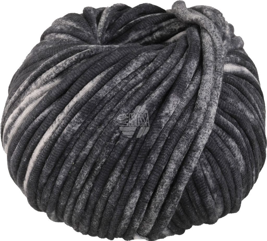 Lana Grossa GELATO VINTAGE 100 g weiches, gefülltes Baumwoll-Schlauchbändchen 80 m Farbe 110 - Anthrazit/Weiß